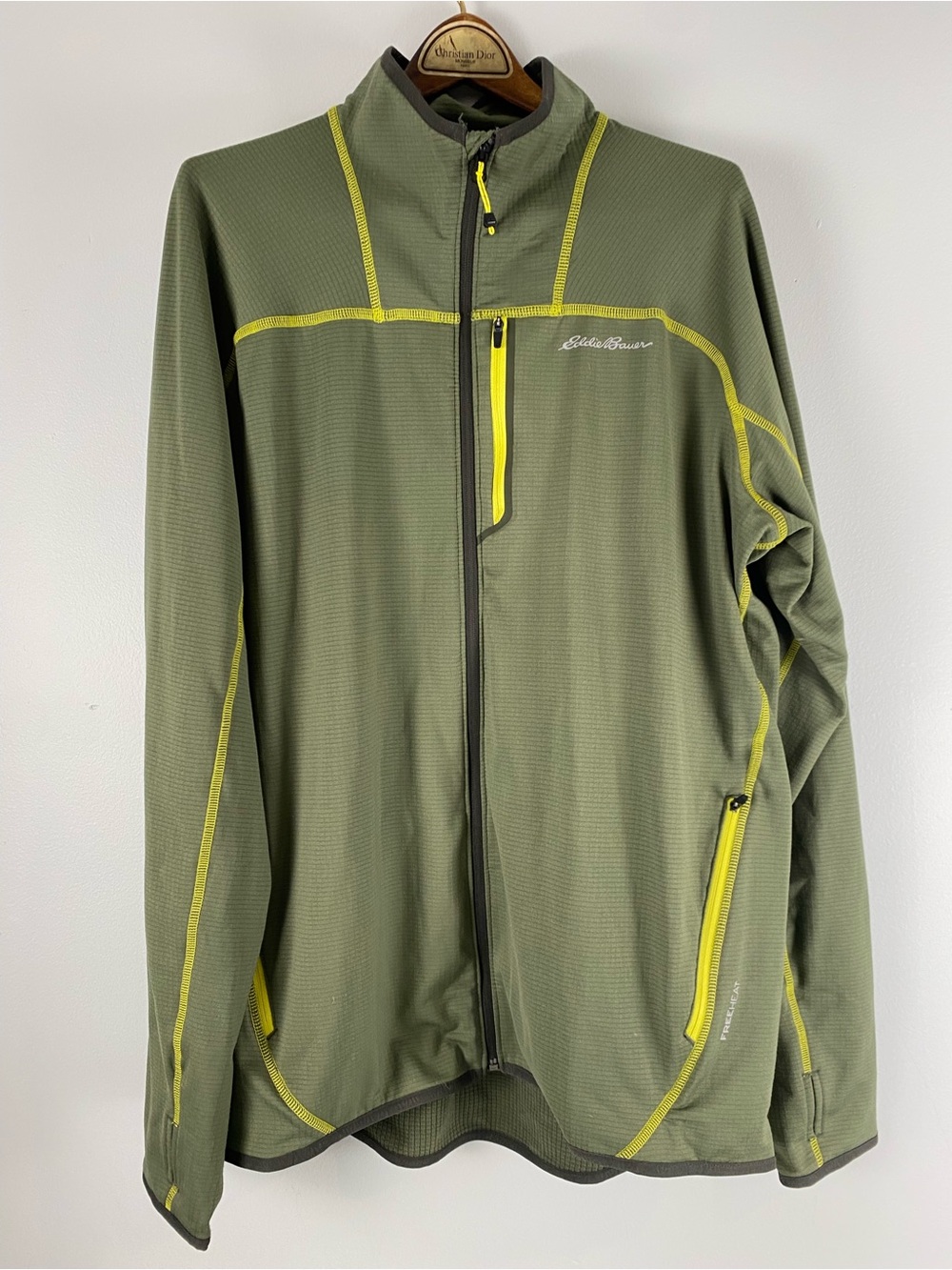 Eddie Bauer First Ascent FreeHeat Fleece Jacket Olive Green Lime Trim large tall